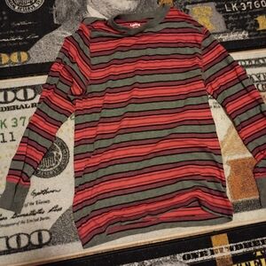 Carbon Red and Gray Striped Top